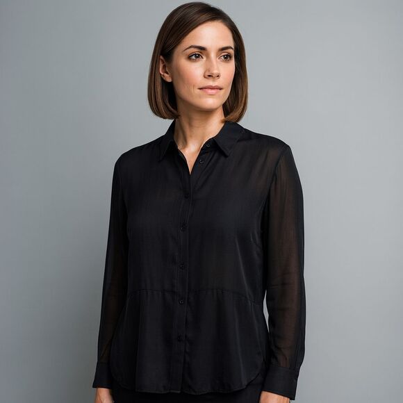 NWOT Eileen Fisher Silk Button Down Blouse Black M - Picture 1 of 4